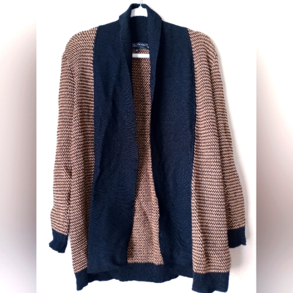 Jones New York Collection open cardigan high slit black trim Size M